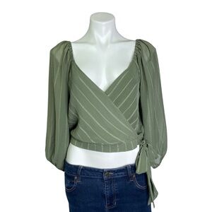 BCBGENERATION Cropped Top Side Tie Olive Green Top NWT Womens Medium